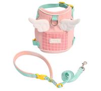 Duuclume Adjustable Cat Harness and Leash Set with Pocket - Angel Wing Vest, Lightweight Soft Mesh Escape-Proof Walking Harness for Cats Outdoor (Pink Green)