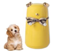 Duuclume Cute Memorial Pet Urn for Dogs Cats,Ceramic Bow Tie Dog Shaped Keepsake Box, Holds Ashes of Small Pets,Forever Keeps Memories,Lovely Home Decoration (Gold Yellow)