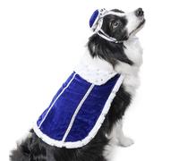Duuclume Dog Halloween Costume Set,Pet Cape Gem Crown Outfit for Coronation Champion,Royal British Style,Luxurious Prince Princess Cosplay (Blue King, L)