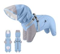 Duuclume Dog Raincoat,Waterproof Dog Jacket with Detachable Hood and Elastic Adjustable Buckles, Lightweight and Vivid 4 Legs Pet Rain Jacket with Breathable Mesh and Leash Hole (Blue, XXL)