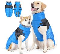 Duuclume Dog Winter Coat with Built-in Harness,Waterproof Warm Dog Jacket with High Neck, Windproof Reflective Vest Pet Snowsuit Clothes with Zipper in Cold Weather (Blue, M)
