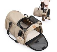 Duuclume Foldable Dog Backpack Carrier - Waterproof Dual-Use Handbag, Adjustable with Removable Inner Pad, Multi-Functional Travel Bag for Dogs (Brown)