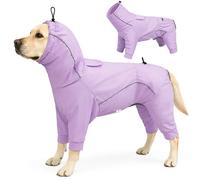 Duuclume Four-Leg Waterproof Dog Raincoat Hood Reflect Harness Hole 88lbs | Windproof, Easy Slip-on, High Vis Reflective Safety Strips, Multi-size & Adjustable