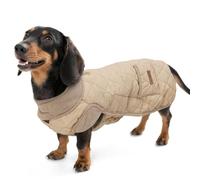 Duuclume Long-Bodied Dachshund Dog Coat - Warm Windproof Waterproof Pet Jumpsuit for Outdoor, Adjustable Dog Vest with Pocket & Leash Hole (Beige, L)