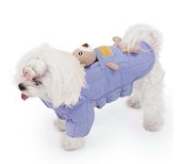 Duuclume Small Dog Coat Soft Warm Fleece Windproof Jacket, Adjustable Two-Legged Puppy Jumpsuit with Cute Bear & Leash hole,Pet Apparel for Chihuahua (Blue, L)
