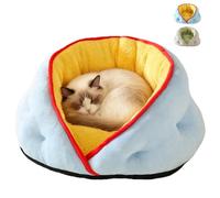 Duuclume Warm Cat Cave Bed for Small & Medium Dogs & Cats,Milk Velvet Semi-Enclosed Pet Bed Indoor & Outdoor Use (Blue Yellow, XL)