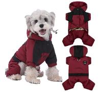 Duuclume Warm Dog Coat with Hood,Waterproof Windproof Winter Full Body Dog Jacket Snowsuit,Adjustable Cold Weather Pet Clothes (Red, S)