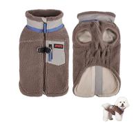 Duuclume Winter Dog Vest Sweater for Small & Medium Dogs,Thickened Double Fleece, Soft Stand-Collar Pet Coat with Zipper,D-Ring & Side Pocket. (Brown, M)