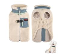 Duuclume Winter Dog Vest Sweater for Small & Medium Dogs,Thickened Double Fleece, Soft Stand-Collar Pet Coat with Zipper,D-Ring & Side Pocket. (Beige Green, M)
