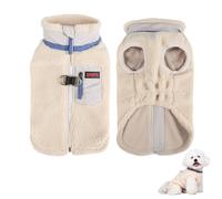 Duuclume Winter Dog Vest Sweater for Small & Medium Dogs,Thickened Double Fleece, Soft Stand-Collar Pet Coat with Zipper,D-Ring & Side Pocket. (Beige, XL)