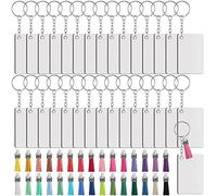 Duufin 120 Pcs Sublimation Keyring Blanks Tassels Set with Rectangle Heat Transfer MDF Blanks Tassels Keyring with Chain Jump Ring for Craft DIY Keychain, Double-Sided