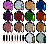 Duufin 14 Jars Chrome Nail Powder Metallic Mirror Nails Art Chrome Powder