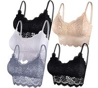 Duufin 5 Pieces Lace Bralette for Women Padded Bralettes Lace Bandeau Bra with Straps and Removable Pads, L-XL