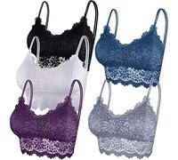 Duufin 5 Pieces Lace Bralette for Women Padded Bralettes Lace Bandeau Bra with Straps and Removable Pads, L-XL