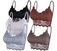 Duufin 5 Pieces Padded Lace Bralette Bandeau Tube Bra with Straps and Removable Pads for Women Girls, Chestnut, Brown, White, Grey, Black, L-XL
