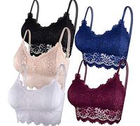 Duufin 5 Pieces Padded Lace Bralette Bandeau Tube Bra with Straps and Removable Pads for Women Girls, Red, Blue, Black, Beige, White, L-XL