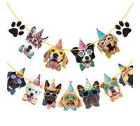 Duufin Dog Birthday Banner Dog Faces Claws Garland with Ropes for Baby Shower Theme Party Bunting Decoration Party Supplies