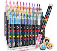 DUULEMANG 48 Colors Acrylic Paint Markers Brush Tip, Water-Based Acrylic Colored Paint Pens No-Bleed Coloring Markers with Direct-Liquid Ink Control, Waterproof Acrylic Paint Pens