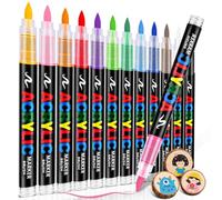 DUULEMANG Acrylic Paint Markers Brush Tip 12 Colors, Water-Based Acrylic Colored Paint Pens No-Bleed Coloring Markers with Direct-Liquid Ink Control, Waterproof Acrylic Paint Pens for Rock Painting