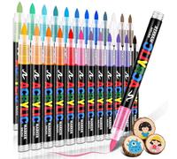 DUULEMANG Acrylic Paint Markers Brush Tip 24 Colors, Water-Based Acrylic Colored Paint Pens No-Bleed Coloring Markers with Direct-Liquid Ink Control, Waterproof Acrylic Paint Pens