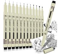 DUULEMANG Micro Fineliner Black Pens, Pack of 12 Pigment Liner Ink Pens Set for Artists, Technical Drawing, Comic Anime Painting, Waterproof Fine Pigment Liner, Felt Tip Pens, Drawing Supplies