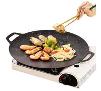 Duvcoywae Korean B-BQ Grill Pan - Non-Stick Smokeless Griddle Pan, Cast Iron, Multi-Function, Heat Resistant, Circular Size Stovetops BBQ Grill Plate Barbecue Disk for Indoor Outdoor Camping