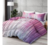Duvet 135x200 cm, Abstract Stripes Suitable for All Year Round coverless Duvet, Box Stitched Quilt Machine Washable, Anti-clumping & Fast-drying Comforter set, Pink White