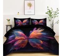 Duvet Abstract Butterfly Color Blocks Reversible Prints Coverless Duvet King (230x220cm), Anti Allergy Bed Quilt for Summer Blanket Quilt,1 Soft Comforter Bedding with 2 Pillowcases, Purple Orange