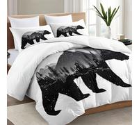 Duvet All Seasons 220 x 240 cm Ultra Soft Art Brown Bear ForestWhite Reversible Coverless Duvet, Lightweight Down Alternative Comforter