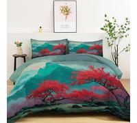 Duvet Chinese Style Landscape Plum Blossom Quilted Bedspreads 135 x 200 cm Coverless Duvet Microfiber Soft Warm Bed Quilt for All Seasons,Blanket Coverlet Microfiber Comforter Bed Throw Green