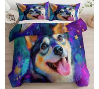 Duvet Cover 120 x 150 cm Bedding for Kids Adults, Basics 2-Piece Brushed Microfibre Cot-bed Durable & Wrinkle-Resistant, Puppy Animal Happiness with Zipper Closure and 1 Pillowcase 40x60cm Dark Purple