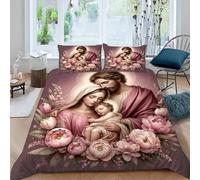 Duvet Cover 135×200cm - Virgin Mary and Jesus 3D Pattern Bedding Sets Duvet Cover Set with 1 Pillowcases 50x75cm / D-04