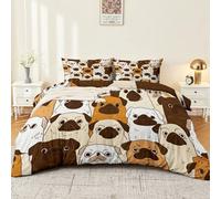 Duvet Cover 135 x 200 cm 3 Pcs Quilt Cover Reversible Double Sided Duvet Cover Childlike Innocence Pugs Group Portrait Premium Microfiber - Ultra Soft Durable Bedding Sets Brown
