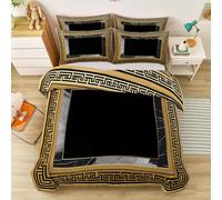Duvet Cover 135 x 200 cm Reversible Ancient Greece Simple Marble Gold Frame Printed Bedding Set, Soft Microfiber Quilt Cover with Zipper Closure for Boys Girls Kids Black Gold Bedding Decro