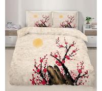 Duvet Cover 150 x 200 Chinese Plum Blossom Bedding Sets Soft Microfibre 3D Oriental Culture Quilt Cover with Zipper Closure + 2 Pillowcases 50x75 cm Bedroom Bed Set A-5526