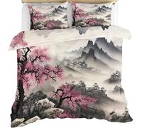 Duvet Cover 150 x 200 Chinese Style Bedding Sets Soft Microfibre 3D Chinese Culture Quilt Cover with Zipper Closure + 2 Pillowcases 50x75 cm Bedroom Bed Set A-6030