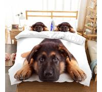 Duvet Cover 150 x 200 German Shepherd Bedding Sets Soft Microfibre 3D Cute Dog Quilt Cover with Zipper Closure + 2 Pillowcases 50x75 cm Bedroom Bed Set B-3790