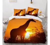 Duvet Cover 150 x 200 Giraffe Bedding Sets Soft Microfibre 3D Sunset Landscape Quilt Cover with Zipper Closure + 2 Pillowcases 50x75 cm Bedroom Bed Set B-2208