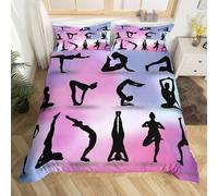 Duvet Cover 150 x 200 Gymnastics Bedding Sets Soft Microfibre 3D Yoga Quilt Cover with Zipper Closure + 2 Pillowcases 50x75 cm Bedroom Bed Set B-2474