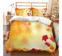 Duvet Cover 150 x 200 Maple Leaves Bedding Sets Soft Microfibre 3D Autumn Theme Quilt Cover with Zipper Closure + 2 Pillowcases 50x75 cm Bedroom Bed Set B-2341