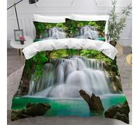 Duvet Cover 150 x 200 Tropical Waterfall Landscape Bedding Sets Soft Microfibre 3D Woodland Jungle Quilt Cover with Zipper Closure + 2 Pillowcases 50x75 cm Bedroom Bed Set D-367