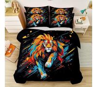 Duvet Cover 200 x 200 cm Reversible Animal Graffiti Abstract Tiger Printed Bedding Set, Soft Microfiber Quilt Cover with Zipper Closure for Boys Girls Kids Colorful Bedding Decro