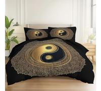 Duvet Cover 200 x 200 cm, Tradition Lines Symbols Printed Soft Hypoallergenic Brushed Microfibre Bedding Duvet Cover Set, Reversible Bedding Sets 3pcs with Zipper Closure (Double, Black)