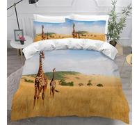 Duvet Cover 240 x 220 cm Giraffe Bedding Sets Soft Microfibre 3D African Animals Quilt Cover with Zipper Closure + 2 Pillowcases 50x75 cm Bedroom Bed Set C-3849