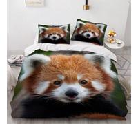 Duvet Cover 240 x 220 cm Red Panda Bedding Sets Soft Microfibre 3D Cute Animals Quilt Cover with Zipper Closure + 2 Pillowcases 50x75 cm Bedroom Bed Set D-5123