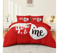 Duvet Cover 260 x 220 cm, Minimalist Romantic Heart Ethereal Print Bedding for Bed Bedroom Decoration Quilt Cover and 2 Pillowcases 50x75cm, Red And White Suitable for students and adults Couples