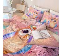 Duvet Cover 260 x 220 cm With Zipper, Ultra Soft Brushed Microfiber Comforter Cover Set - Watercolor Cute Forest Animals Owl Theme Bedding Suitable for Adults and Children and for All Rooms Pink