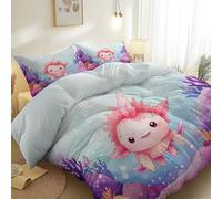 Duvet Cover 3 Pieces Light Blue Duvet Cover With 2 Pillow Shams Cartoon Salamander Coral Seaweed Soft Bedding Set For All Season Breathable Zipper Closure Single Size (135 X 200 Cm)