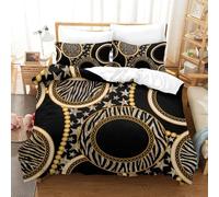 Duvet Cover 3d Luxury Circles Set Theme,Easy Care, Gold Star Pattern Design 3D Printed Quilt Covers Pillowcases, Bedding Set with Hidden Zipper Soft Microfiber for Teens And Adults Double（200x200cm）