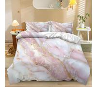 Duvet Cover 3D Printing Bedding Set Abstract Marble Texture Cover 3Pcs Pink GoldDouble Size Easy Care Soft Durable 200 x 200 cm with 2 Pillowcases All Season Quilt Cover with Zipper